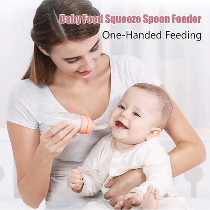 Squeeze Feeding Spoon, Depressible Silicone Bottle, Training Feeder