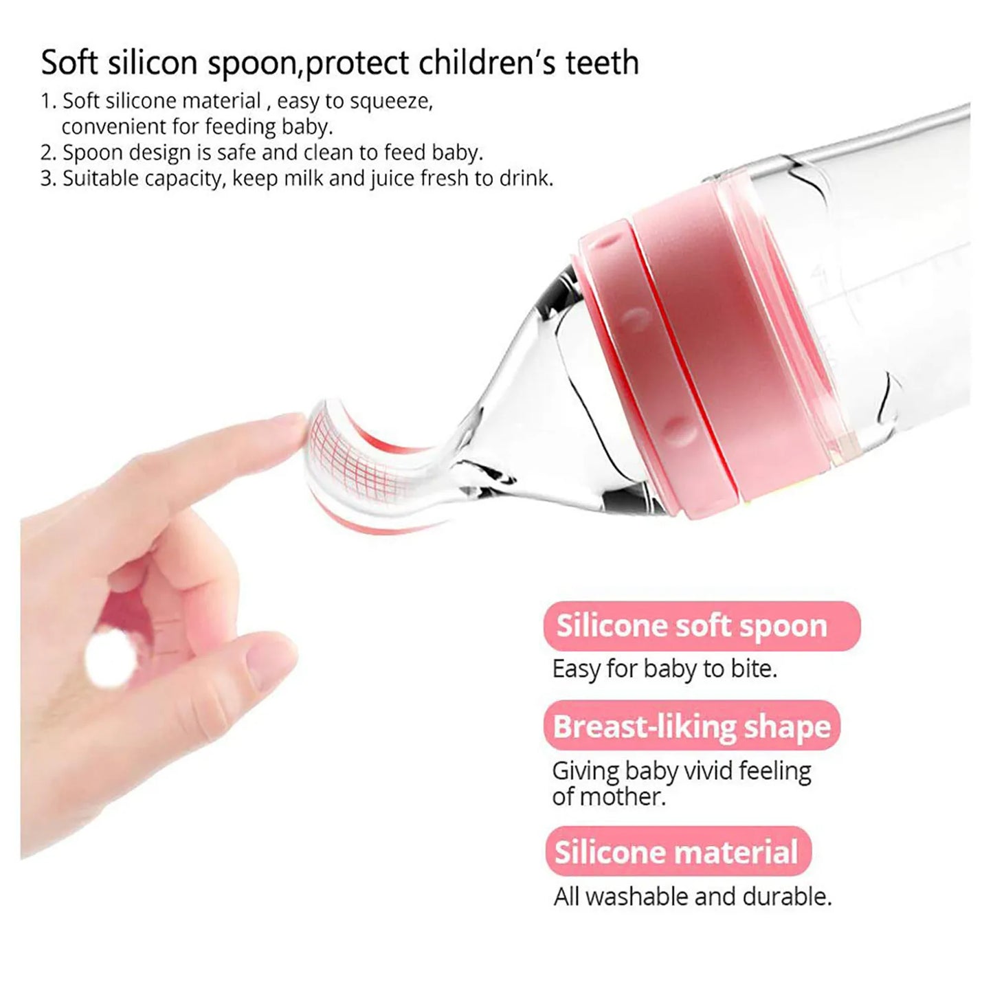 Squeeze Feeding Spoon, Depressible Silicone Bottle, Training Feeder