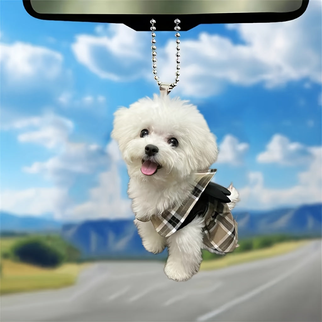 Flat Acrylic Cute Puppy Pendant, Holiday Gift, Rear View Mirror Decoration, Backpack Pendant