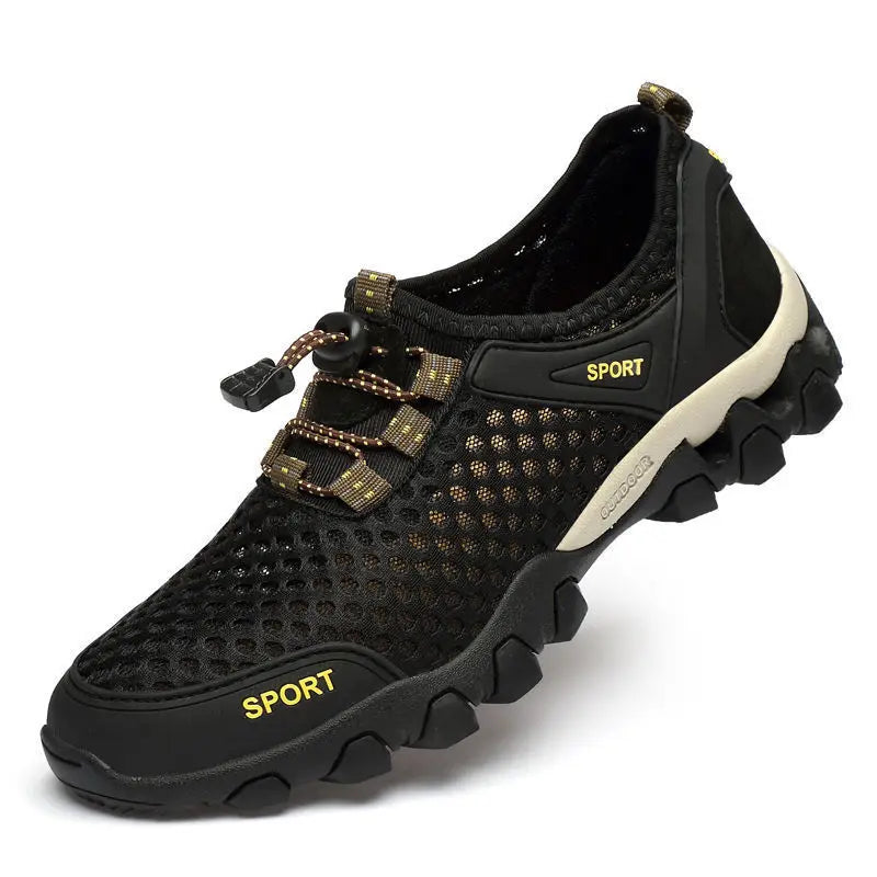 Comfortable SlipOn Sneakers Mens Summer Breathable Hollow Out Mesh Casual Shoes AntiSlip Sport Beij 4