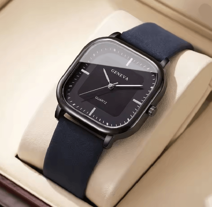 Square Minimalist Leather Strap Quartz Watch For Men 4