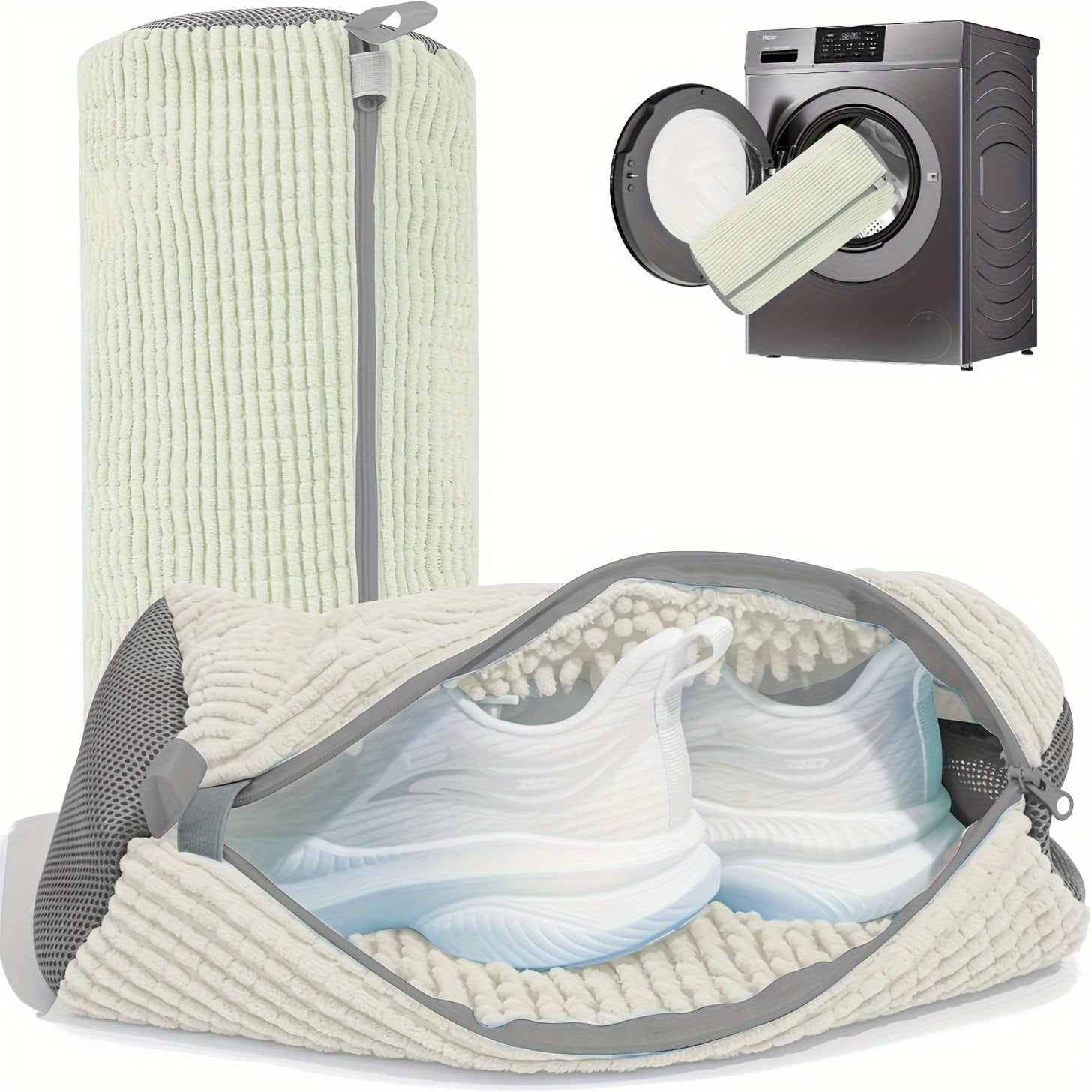 Washing Shoes Bag Protector, Fluffy Fibers Polyester Laundry Shoe Washing Machine Bag, Durable Sneaker and Casual Shoes