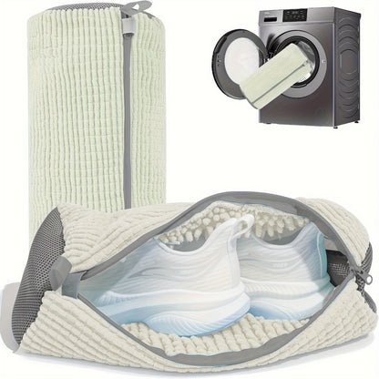 Washing Shoes Bag Protector, Fluffy Fibers Polyester Laundry Shoe Washing Machine Bag, Durable Sneaker and Casual Shoes