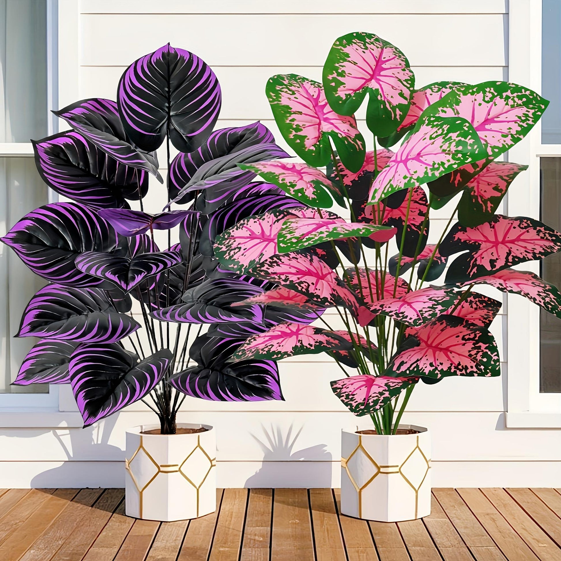 Faux Bonsai Artificial Caladium Plants, Purple Pink Leaf, Floor Decor for Home and Office