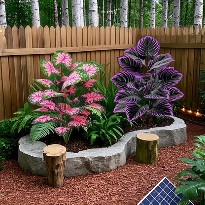 Faux Bonsai Artificial Caladium Plants Purple Pink Leaf Floor Decor For Home And Office 7