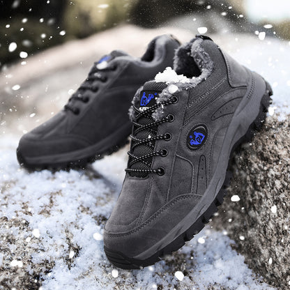 Mens Outdoor Leather Casual Shoes With Warm Fur Sneakers For Women Lace Up Plush Footwear For Winte