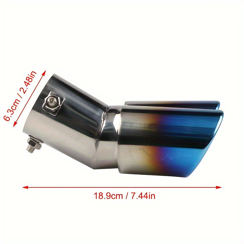 Car Universal Stainless Steel Exhaust Pipe Double Pipe Tail One To Two Grilled Blue Modification 2