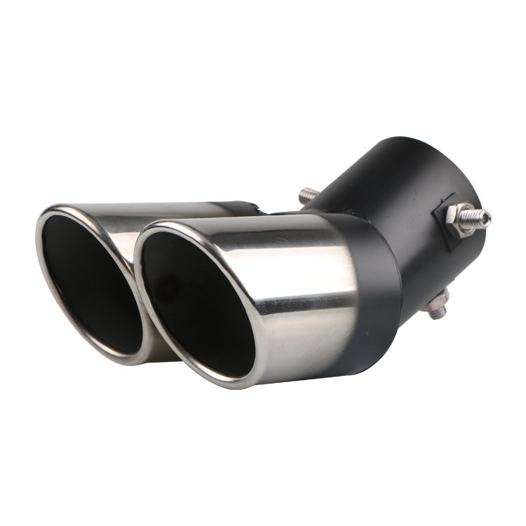 Car Universal Stainless Steel Exhaust Pipe Double Pipe Tail One To Two Grilled Blue Modification 5