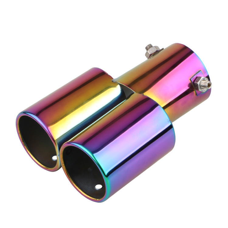 Car Universal Stainless Steel Exhaust Pipe Double Pipe Tail One To Two Grilled Blue Modification 6