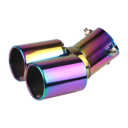 Car Universal Stainless Steel Exhaust Pipe Double Pipe Tail One To Two Grilled Blue Modification 7