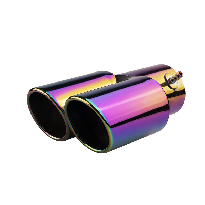 Car Universal Stainless Steel Exhaust Pipe Double Pipe Tail One To Two Grilled Blue Modification 9