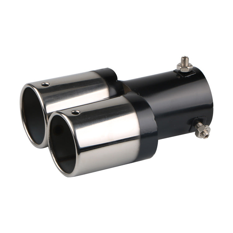 Car Universal Stainless Steel Exhaust Pipe Double Pipe Tail One To Two Grilled Blue Modification 14