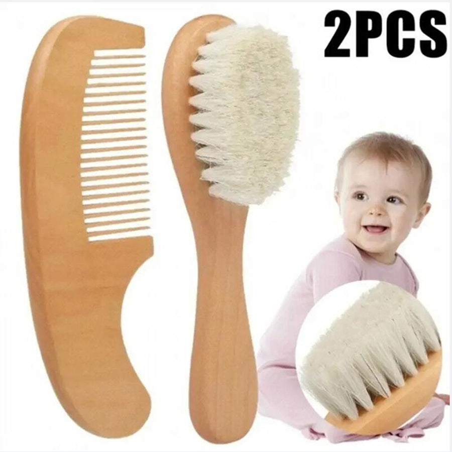 Soft Wool Baby Comb Set Beech Hair Brush Newborn Massager Baby Hair Soothing Baby Shower Gift Baby  5
