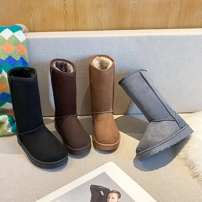 Velvet Winter Snow Boots, New Casual Comfortable Round-toe Mid-calf Warm Thick-soled Solid Color Fashionable