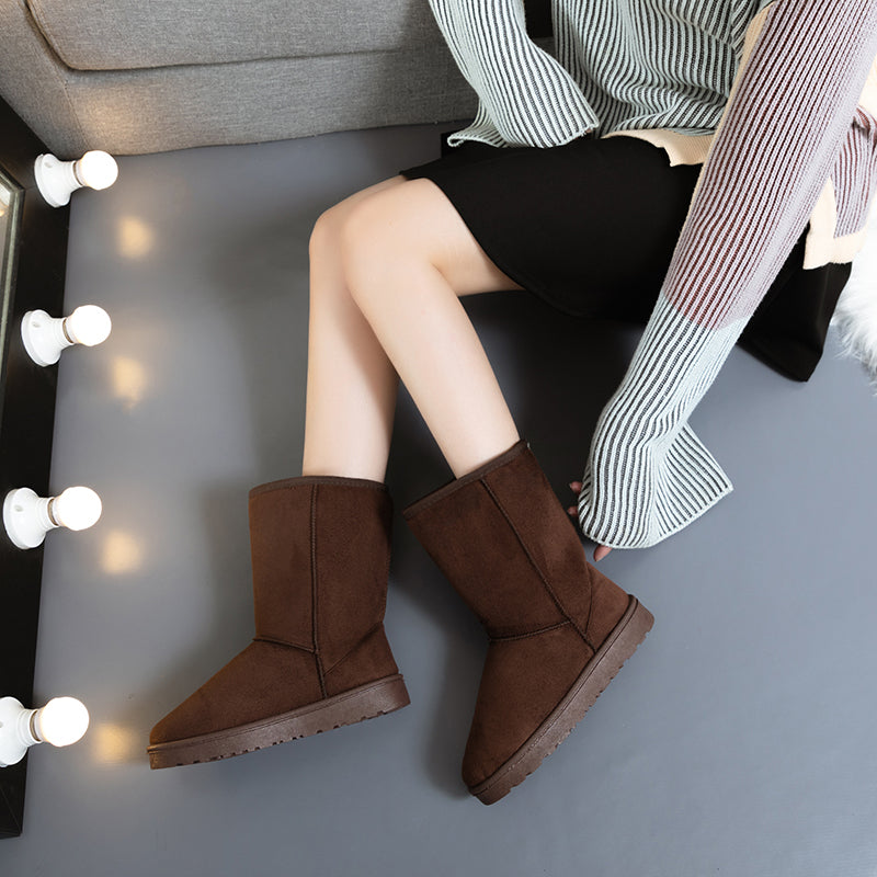 Velvet Winter Snow Boots New Casual Comfortable Roundtoe Midcalf Warm Thicksoled Solid Color Fashio 4