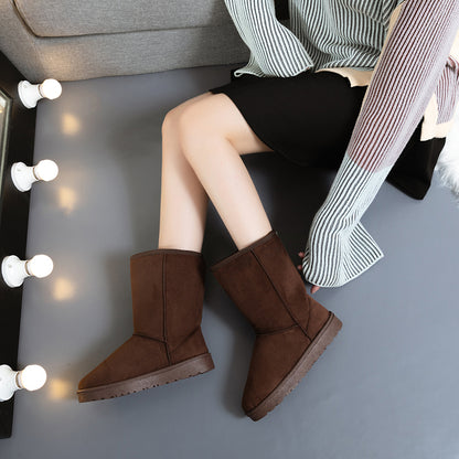 Velvet Winter Snow Boots New Casual Comfortable Roundtoe Midcalf Warm Thicksoled Solid Color Fashio 1
