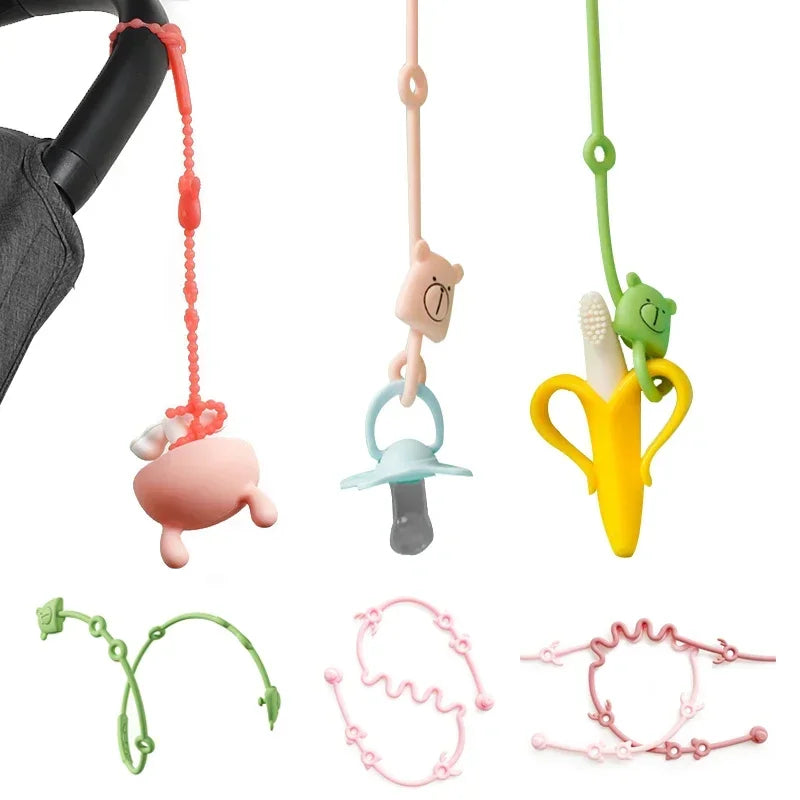 Adjustable Silicone Antilost Chain Strap Bear Shape Pacifier Holder Baby Teether Toys Leashes 2