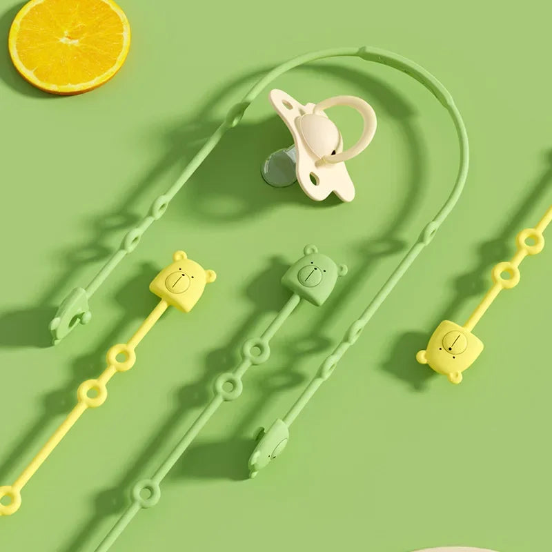 Adjustable Silicone Antilost Chain Strap Bear Shape Pacifier Holder Baby Teether Toys Leashes 3