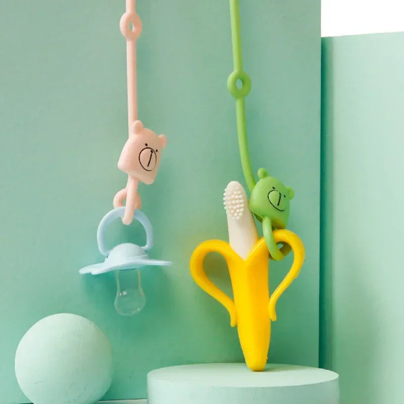 Adjustable Silicone Anti-lost Chain Strap, Bear Shape Pacifier Holder, Baby Teether Toys Leashes