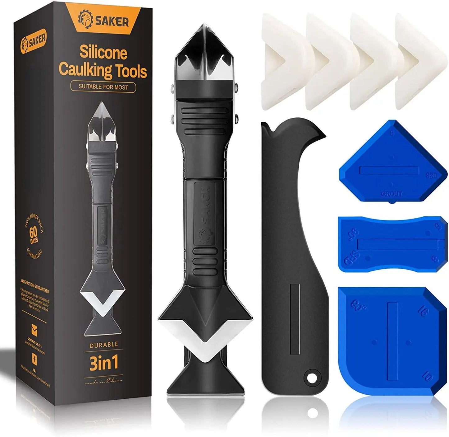 Professional 9-Piece Silicone Caulk Nozzle Applicator & Sealer Tool Kit - Complete Caulking Finisher Set