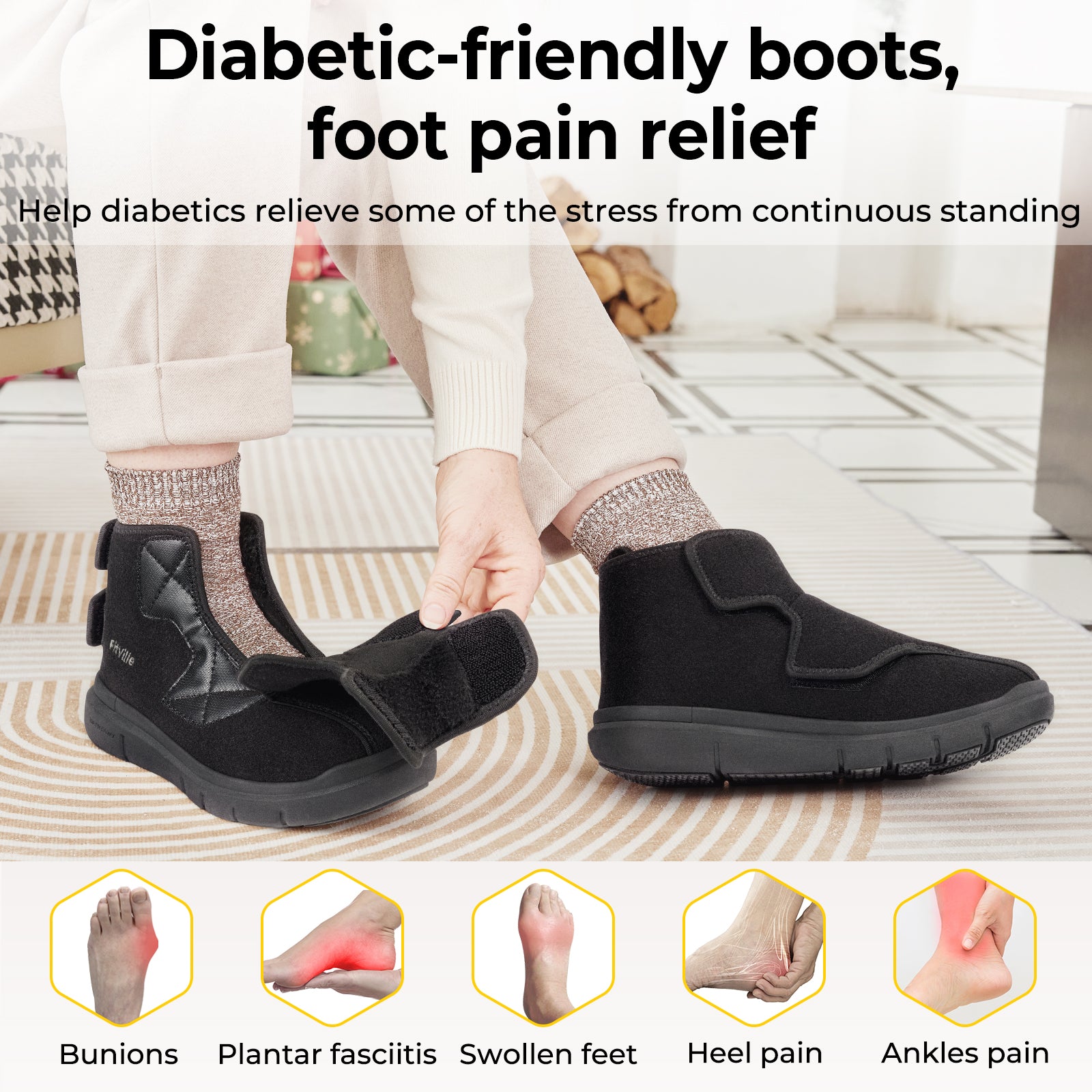 Diabetic Boots Winter Boots For Women Wide Version Adjustable Straps With Fur Lining Thickened Warm 4