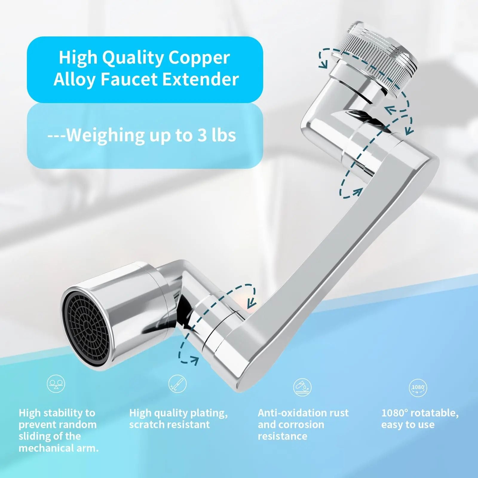 Universal Swivel Faucet Extender  1080 DualMode Rotating Sprayer For Kitchen  Bathroom 3