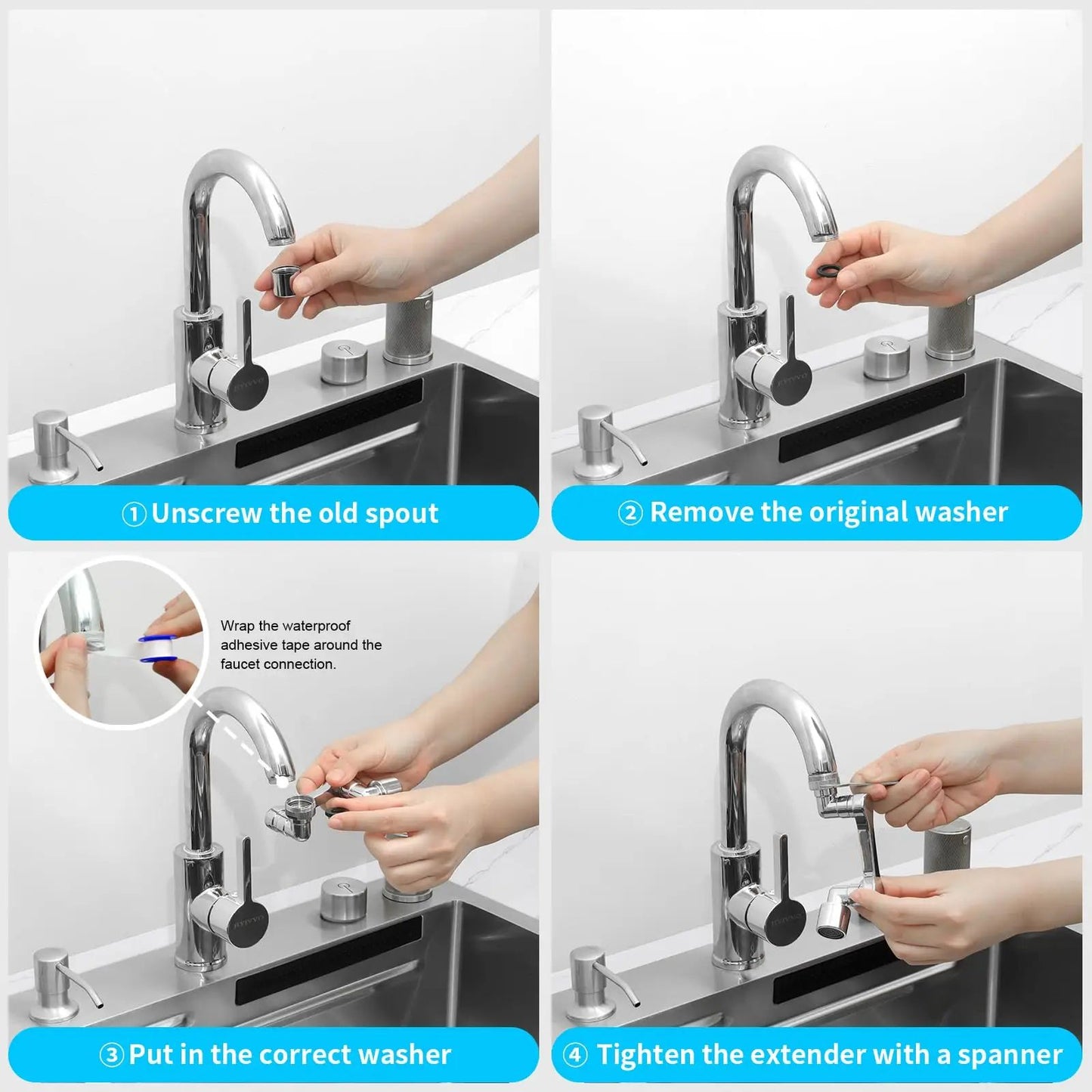 Universal Swivel Faucet Extender  1080 DualMode Rotating Sprayer For Kitchen  Bathroom 4