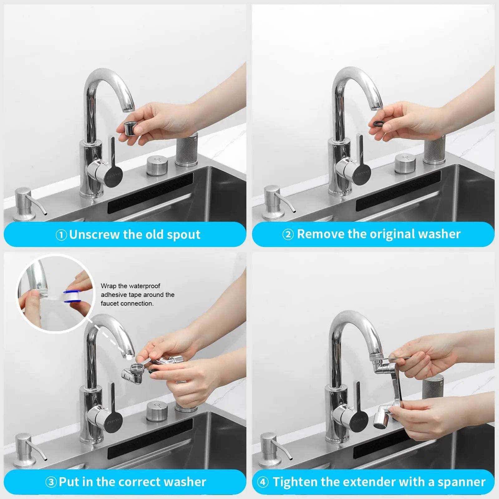 Universal Swivel Faucet Extender  1080 DualMode Rotating Sprayer For Kitchen  Bathroom 4