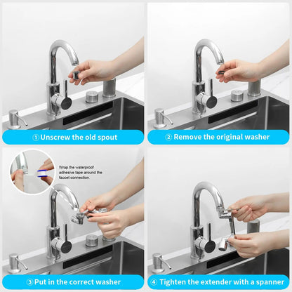 Universal Swivel Faucet Extender  1080 DualMode Rotating Sprayer For Kitchen  Bathroom 4