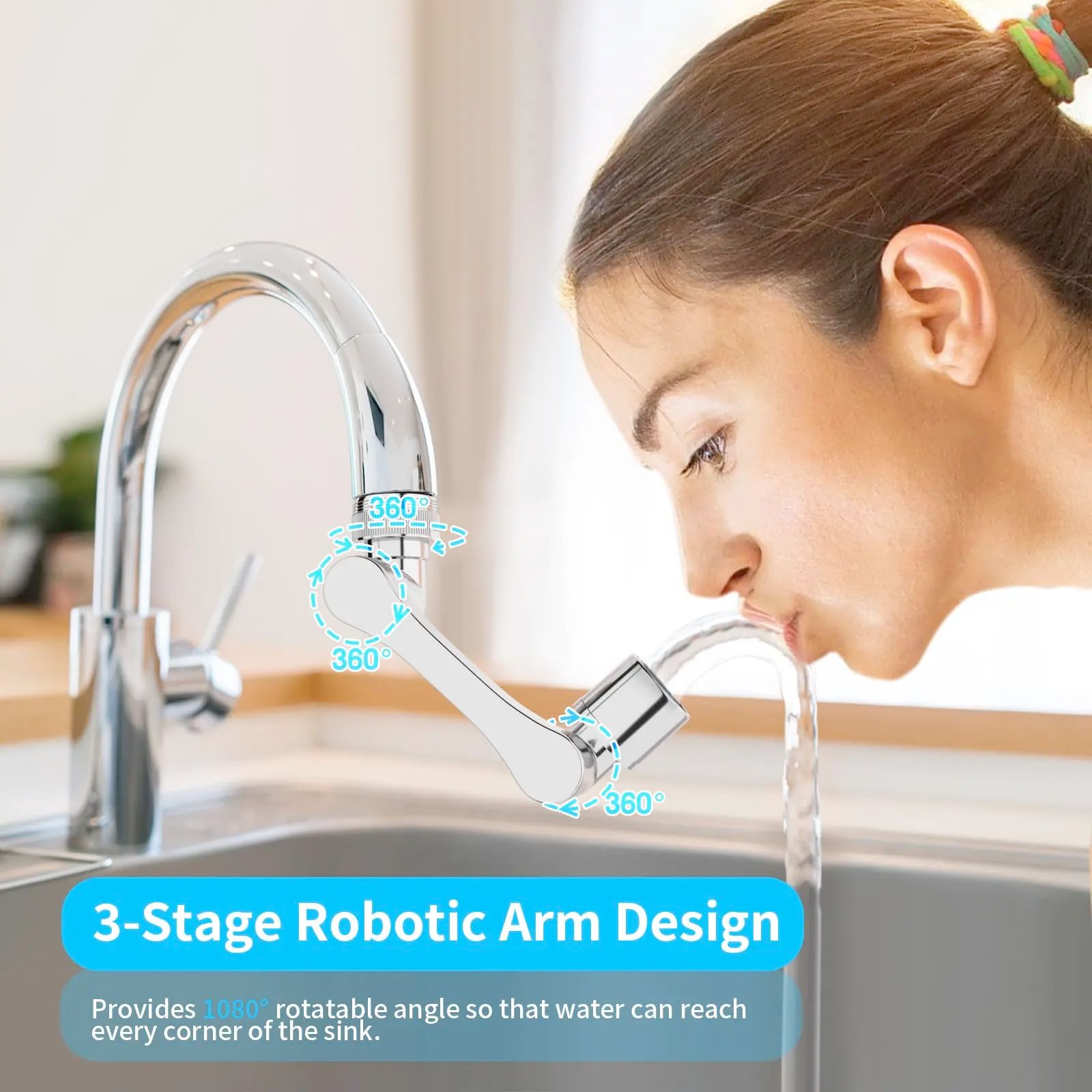 Universal Swivel Faucet Extender  1080 DualMode Rotating Sprayer For Kitchen  Bathroom 5