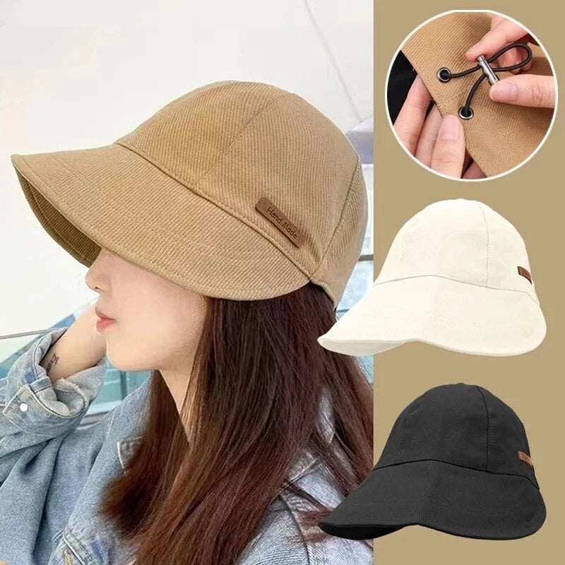 Adjustable Women's Foldable Sunhat, Summer Beach Fisherman Hat, Cotton UV Protection Bucket Cap, Wide Brim Outdoor Cap