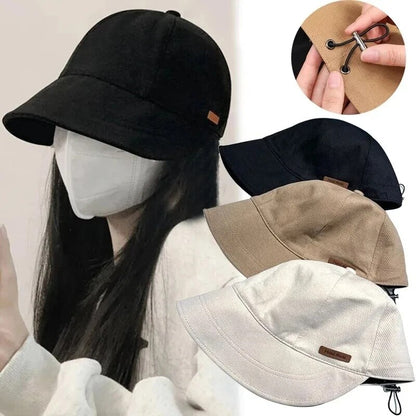 Adjustable Women's Foldable Sunhat, Summer Beach Fisherman Hat, Cotton UV Protection Bucket Cap, Wide Brim Outdoor Cap
