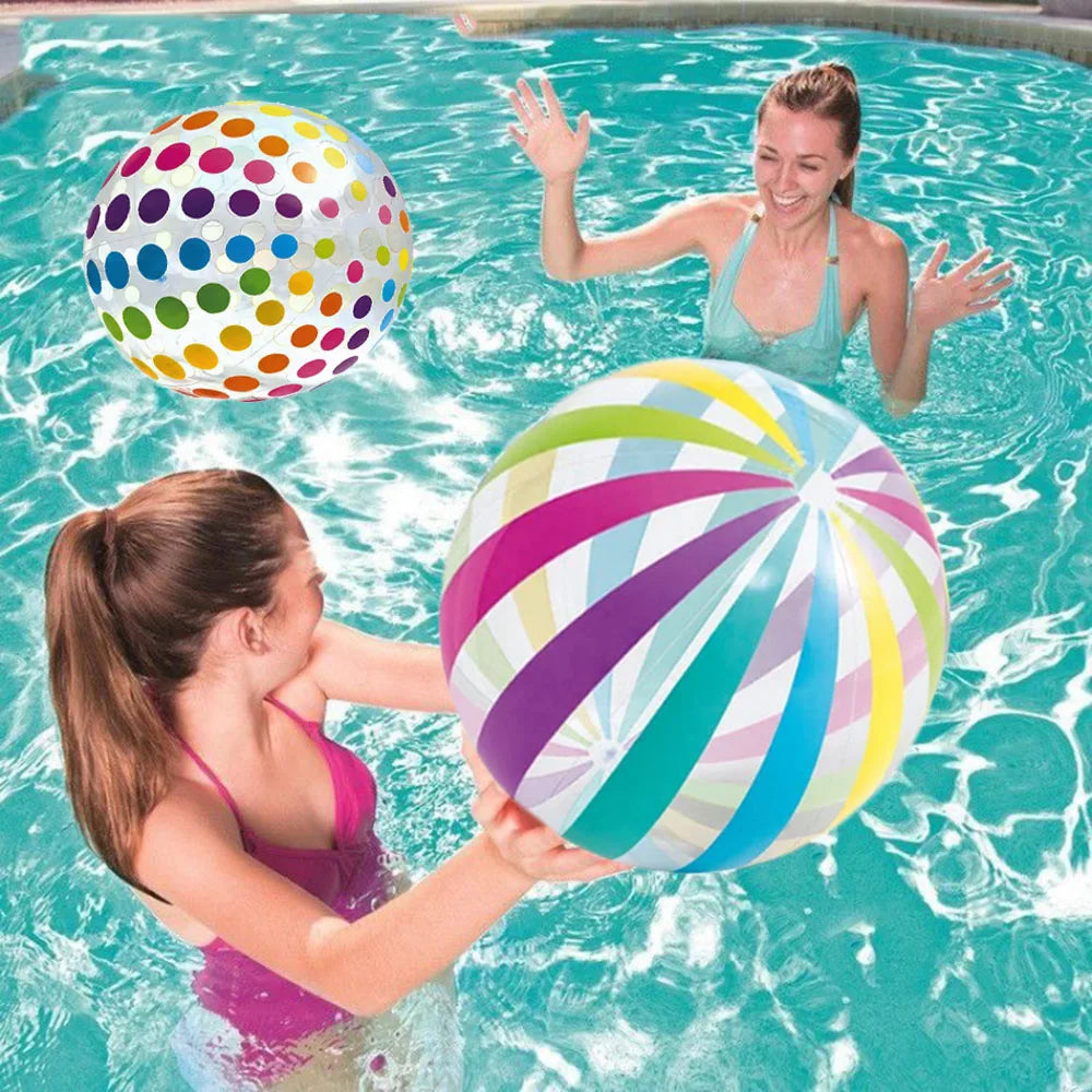 Inflatable Beach Ball, Colored Striped Transparent Ball, Pool Party Games