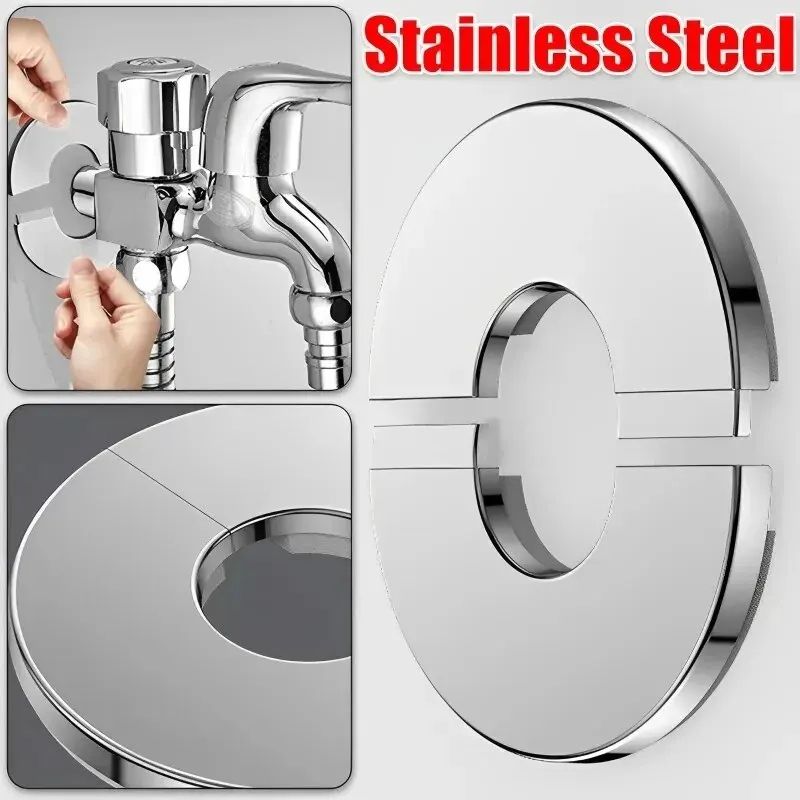 Stainless Steel Self-Adhesive Faucet Cover – Chrome Wall Plate for Clean, Finished Bathroom Installs