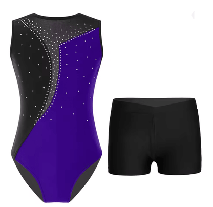 Girls Sleeveless Ballet Leotard And Shorts Dancewear Set 9