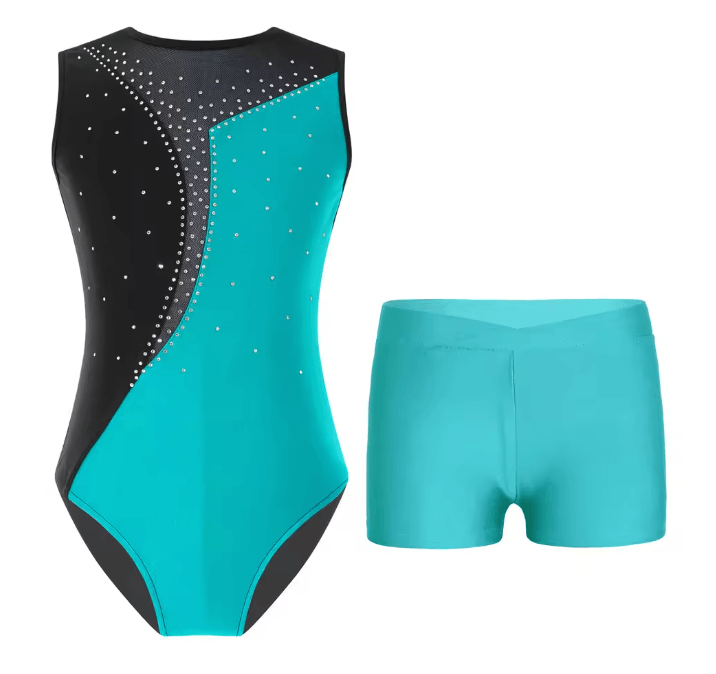 Girls Sleeveless Ballet Leotard And Shorts Dancewear Set 10