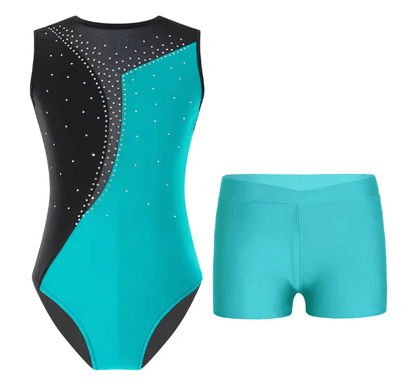 Girls Sleeveless Ballet Leotard And Shorts Dancewear Set 10