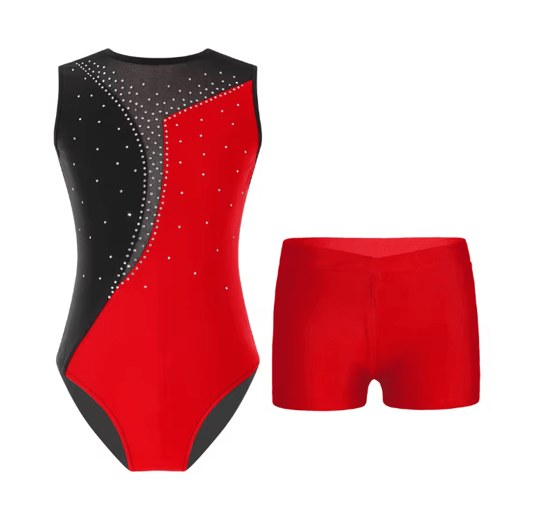 Girls Sleeveless Ballet Leotard And Shorts Dancewear Set 3