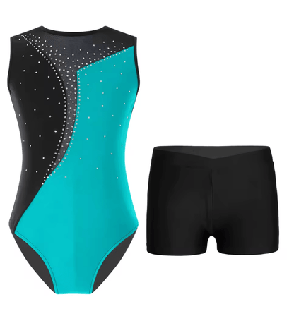 Girls Sleeveless Ballet Leotard And Shorts Dancewear Set 8