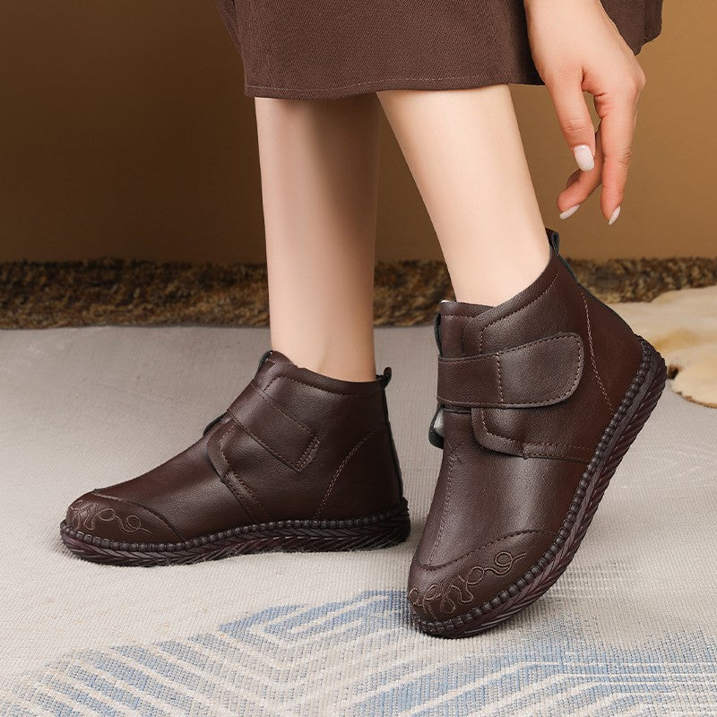 Womens Waterproof Snow Boot New Winter Faux Fur Leather Ankle Boots Hook Loop Embroidered Furry Sho 4