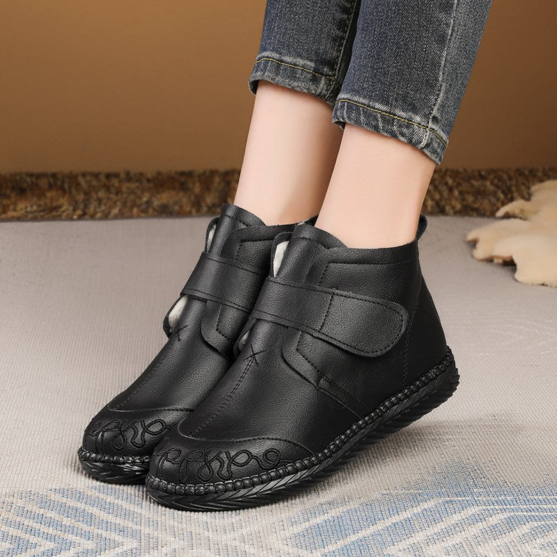 Womens Waterproof Snow Boot New Winter Faux Fur Leather Ankle Boots Hook Loop Embroidered Furry Sho 6