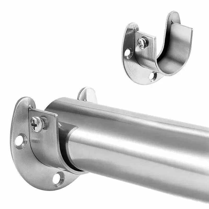 Heavy-Duty 304-Stainless Steel Wardrobe & Curtain Rod Bracket (Fixed Wall Flange Support)