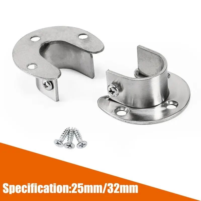 HeavyDuty 304Stainless Steel Wardrobe  Curtain Rod Bracket Fixed Wall Flange Support 2