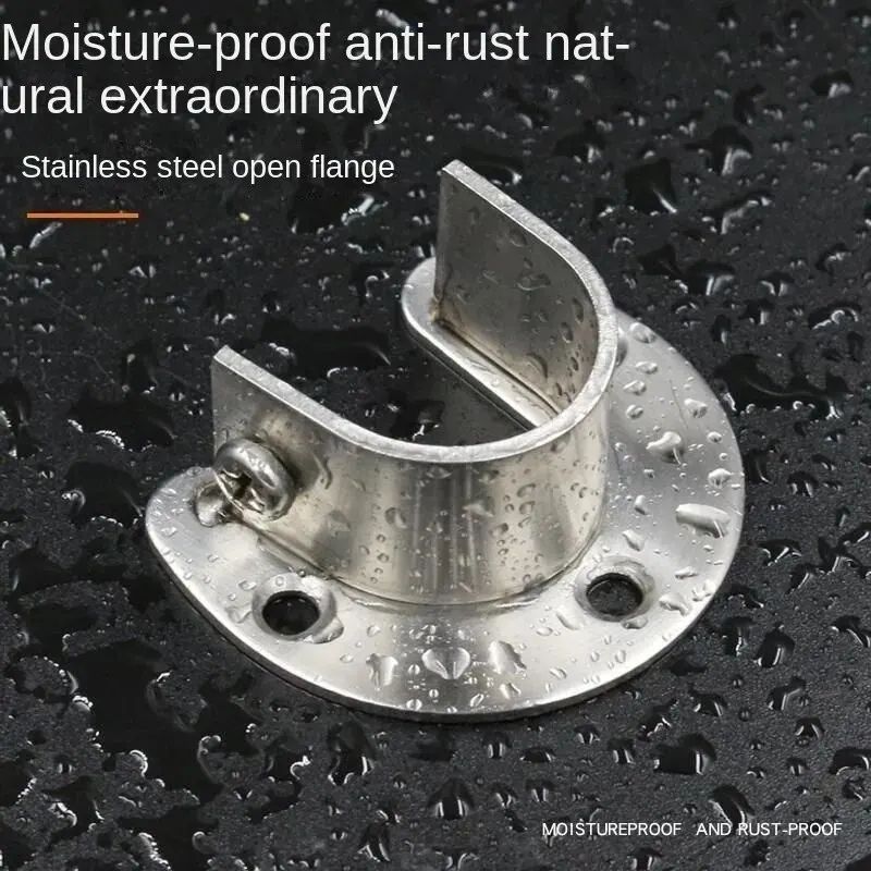 HeavyDuty 304Stainless Steel Wardrobe  Curtain Rod Bracket Fixed Wall Flange Support 4
