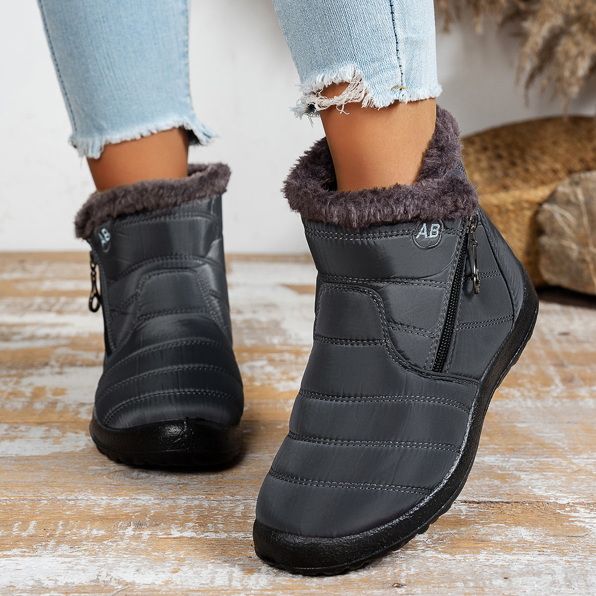 MidCalf Waterproof Cotton Boots For Women Casual Sports Shoes With Outer Zipper And Plush Interior 1