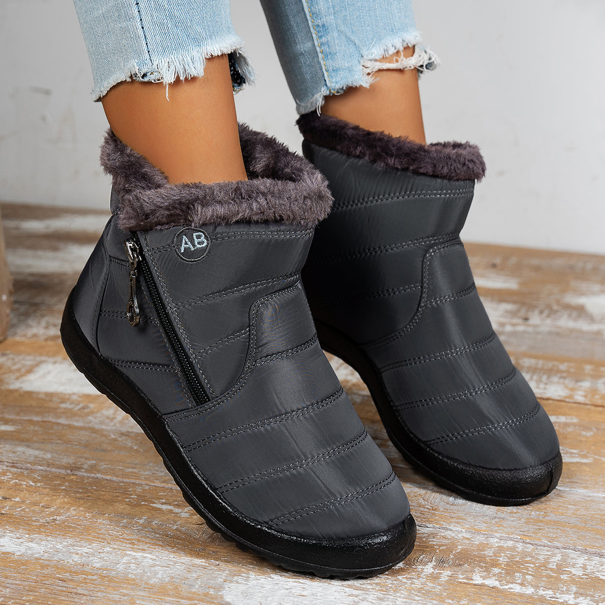 MidCalf Waterproof Cotton Boots For Women Casual Sports Shoes With Outer Zipper And Plush Interior 2