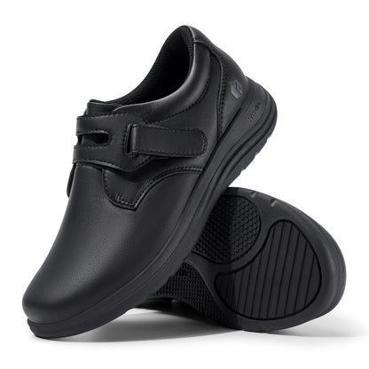 Extra Wide Women's Leather Shoes Slip-On Walking Shoes for Diabetic Feet with Arch Support and Comfort