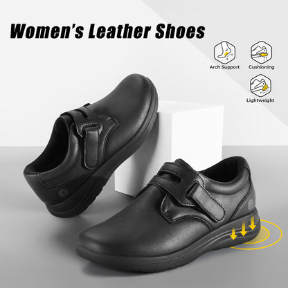 Extra Wide Womens Leather Shoes SlipOn Walking Shoes For Diabetic Feet With Arch Support And Comfor 1