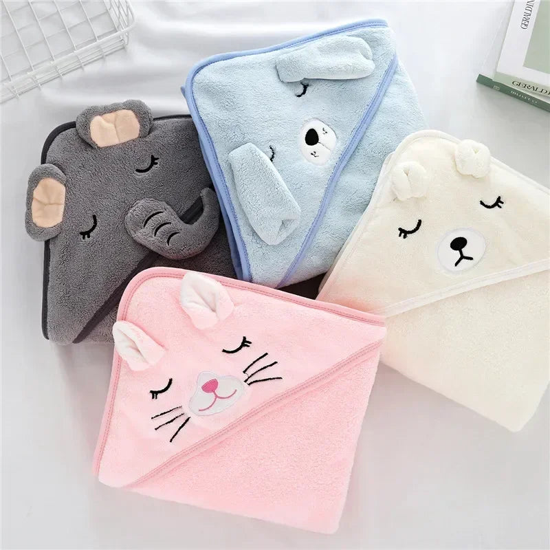 Toddler Bathrobe Warm Sleeping Swaddle Wrap Baby Hooded Bath Towels Cartoon Animal Soft Towel Blank 1