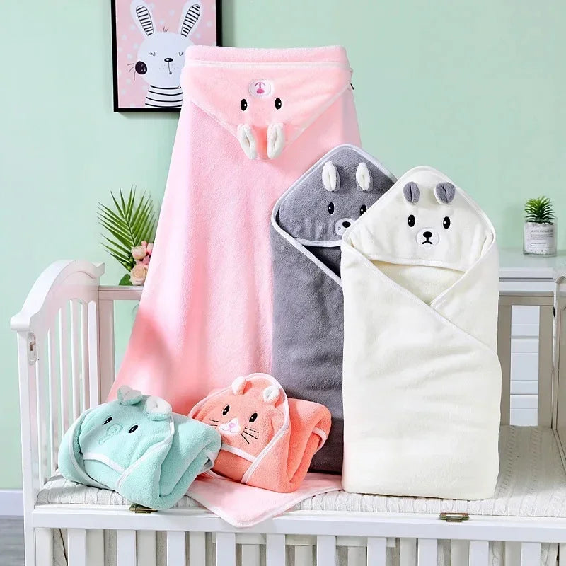 Toddler Bathrobe Warm Sleeping Swaddle Wrap Baby Hooded Bath Towels Cartoon Animal Soft Towel Blanket